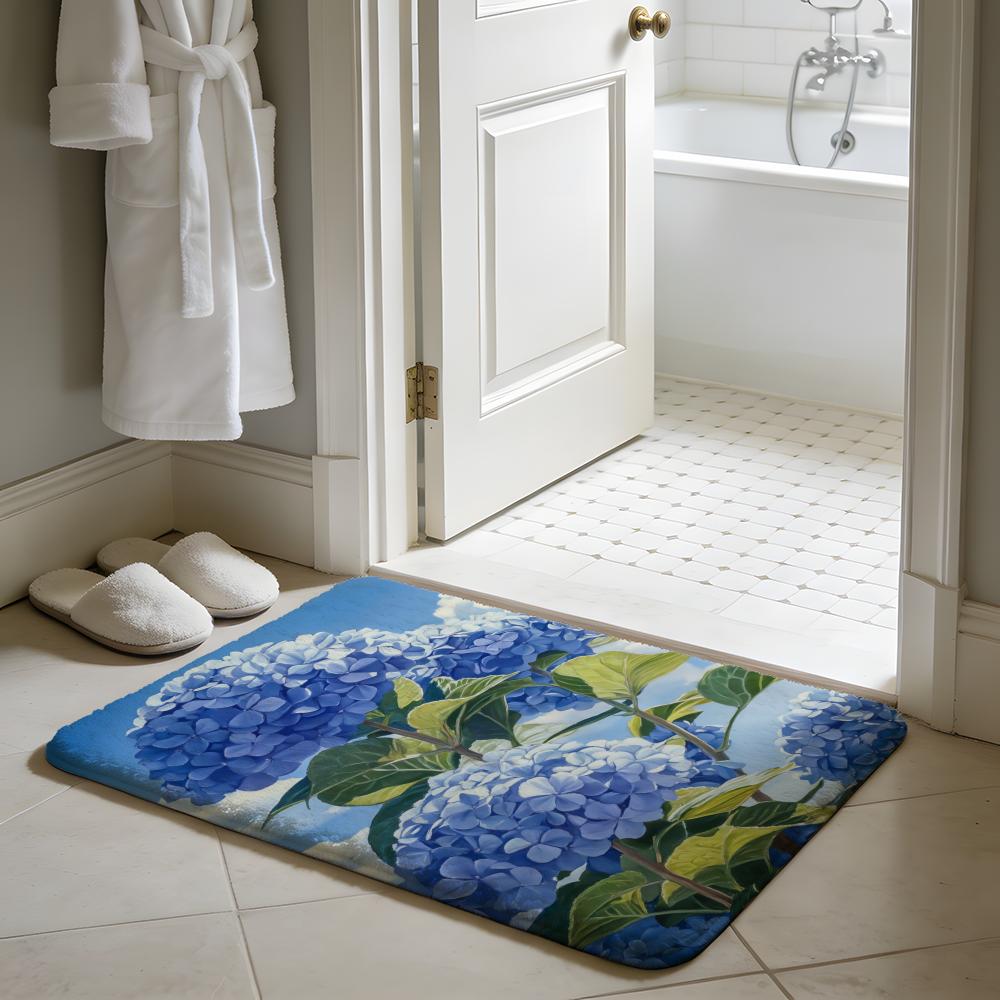 Bloom In Blue Morning Glory Bluebell Floor Mat Soft Flannel Absorbent Mat Non-Slip Rug Home Bedroom Bathroom