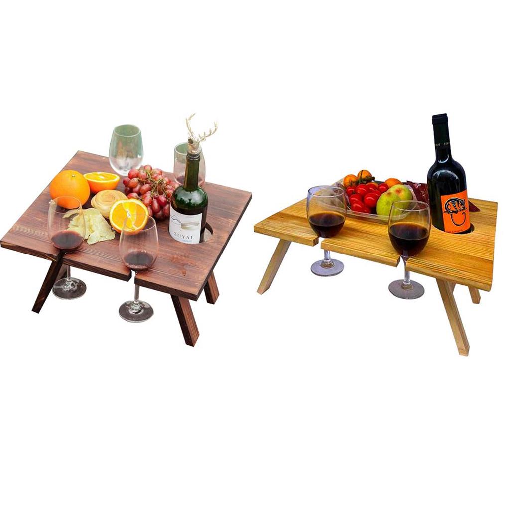 Picnic Wine Foldable Table Portable Solid Color 5 Slot Outside Camping Hiking Barbecue Desk Furniture Accessories