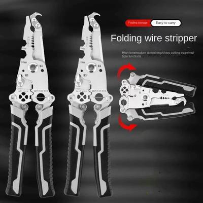 Alloy Steel Wire Stripping Pliers Foldable Multifunctional Wire Stripping Tool Non-Slip Electrician Crimpe Pliers Electrician