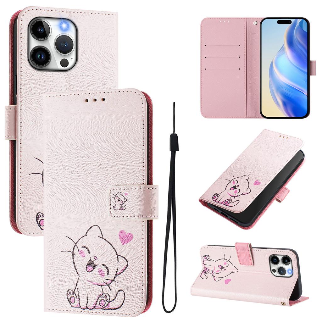 For iPhone 15 Pro Max Case Pattern Printing Wallet Phone Cover with Strap