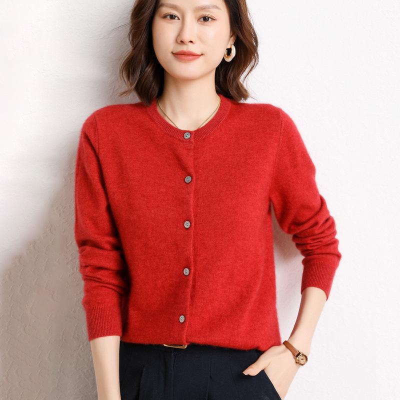 Women's Cashmere Cardigan: Round Neck, Loose-Fit, Multi-Button, Slimming Solid Color Sweater