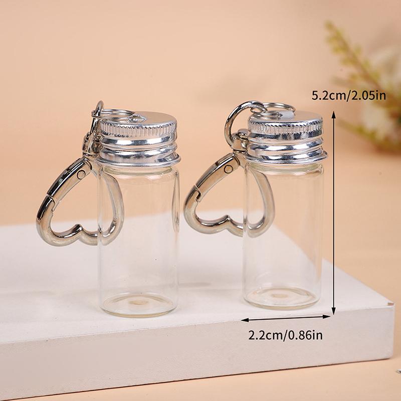 7/10Ml Storage Bottle With Love Keychain Transparent Glass Bottles Aluminium Cap Empty Jars Liquid Containers Dispenser Decor