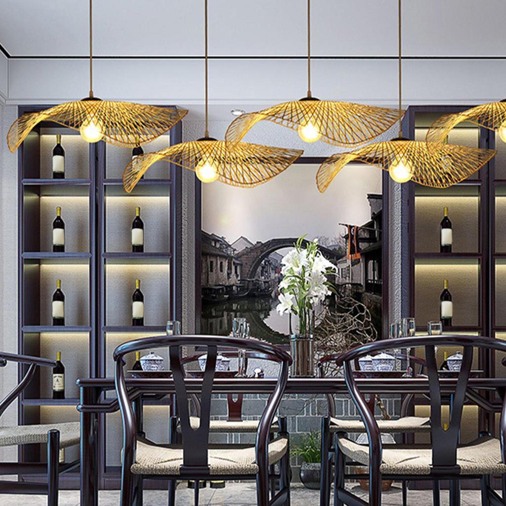 Restaurant Hanging Ceiling Lights Elegant Bamboo Wicker Chandelier Lamp Fixtures
