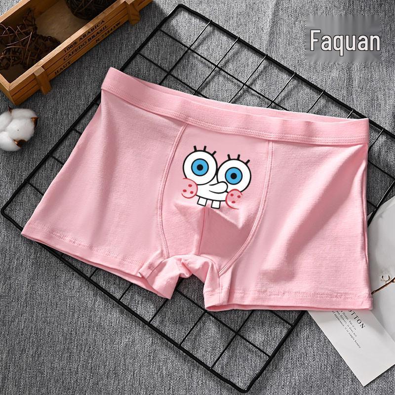 Men's SpongeBob Pure Cotton Cartoon Boxers - Cute Pink Gift for Boyfriend