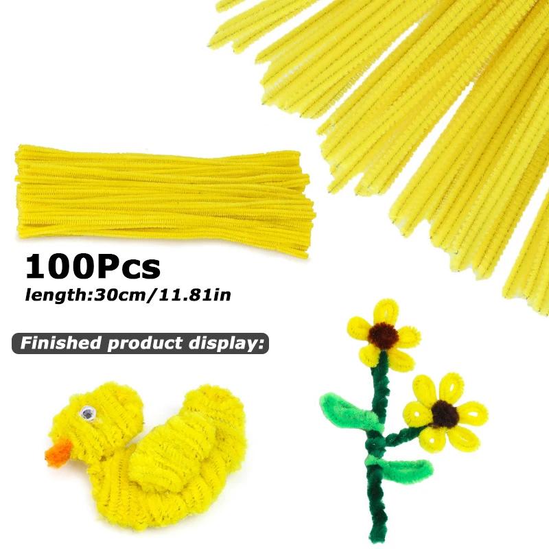 100Pcs 30cm Colors Chenille Stem Twisted Rod Iron Wire DIY Handcraft Wool Root Fluffy Bar Twisting Decor Pipe Cleaner Plush