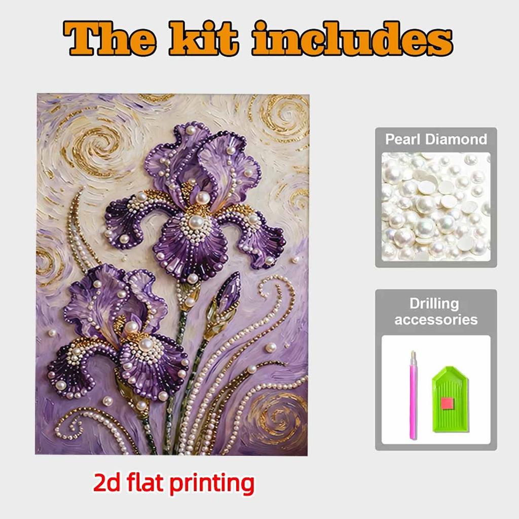 Pearl Purple Flower DIY Diamond Art Kits 15.7x19.6inch Gem Art Diamond Painting Kits Without Frame for Adults Gift Idea Home Wall Decor