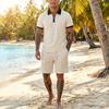 Mens Waffle Collared Polo Short Sleeve Shorts Casual Beach Vacation Set