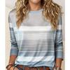 Round Neck Long Sleeve Printed T-Shirt, Contrast Stripe Design, Simple and Elegant with High-Quality Feel