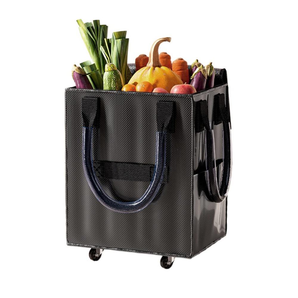 Long Handheld Roller Skating Shopping Bag Foldable Portable Shopping Trolley Zipper Closure Large Capacity Pull Cart with Wheels