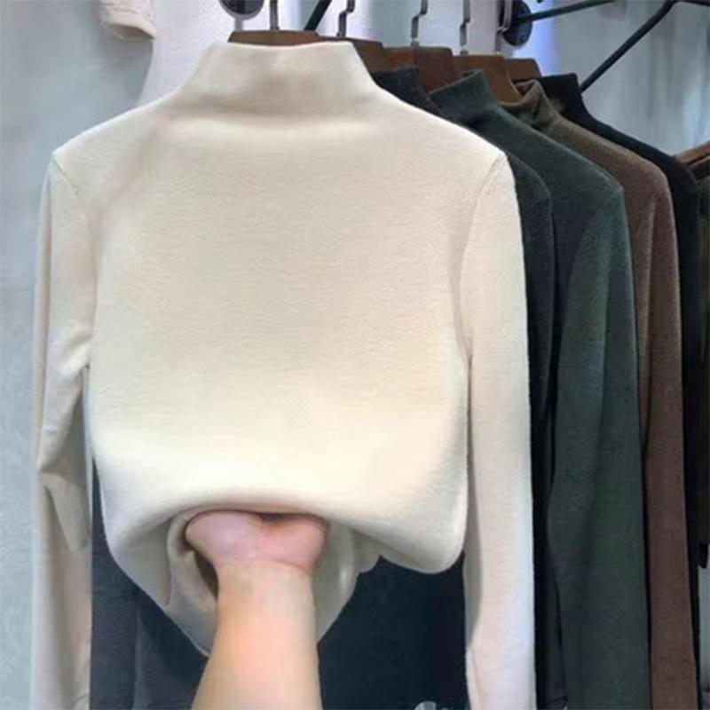 Double-Sided Velvet Women's Long-Sleeve Top: 2024 Autumn/Winter Solid Color Korean Style