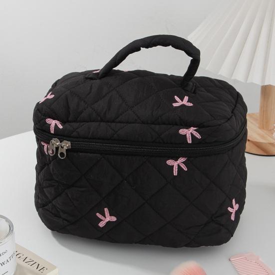 Yousheng Quilted Cosmetic Case Soft Makeup Pouch with Bow Embroidery Travel Toiletry Organizer for Women Girls Makeup