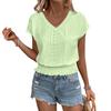 Women's Fashion V-neck Solid Color Hollow Short Sleeve Top T-shirt Summer