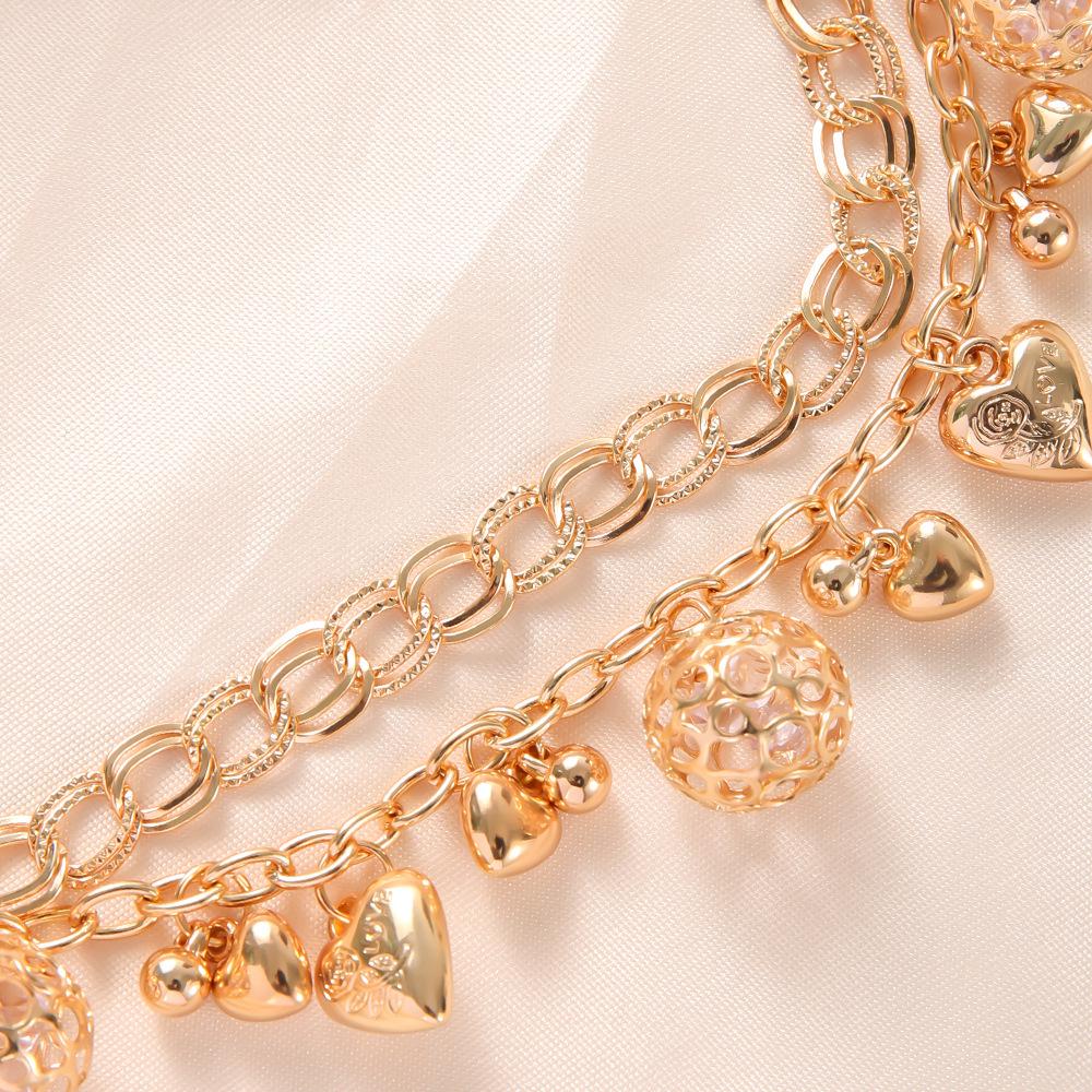 Gold Electroplated Multi-layer Love Pendant Bracelet with Extension Chain