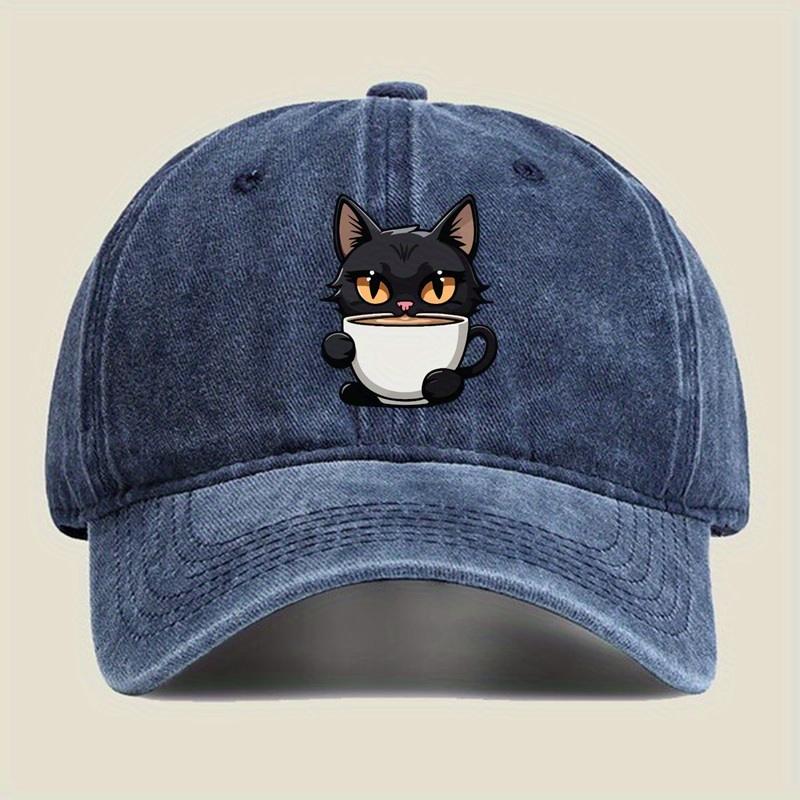 Unisex retro style baseball cap, cute cat cup design, hip-hop suitable for outdoor fishing and travel