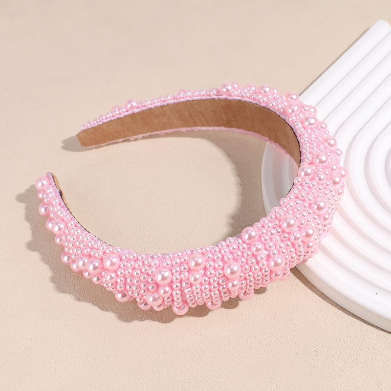 Baroque sponge pearl hair accessories - handmade beaded multicolor wide headband розовый