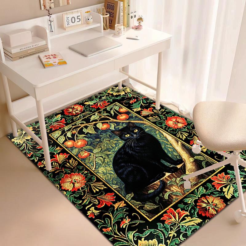 Black Cat Floral Garden Carpet Is Suitable For Living Room And Bedroom Doormats Office Balcony Decorative Carpet A11
