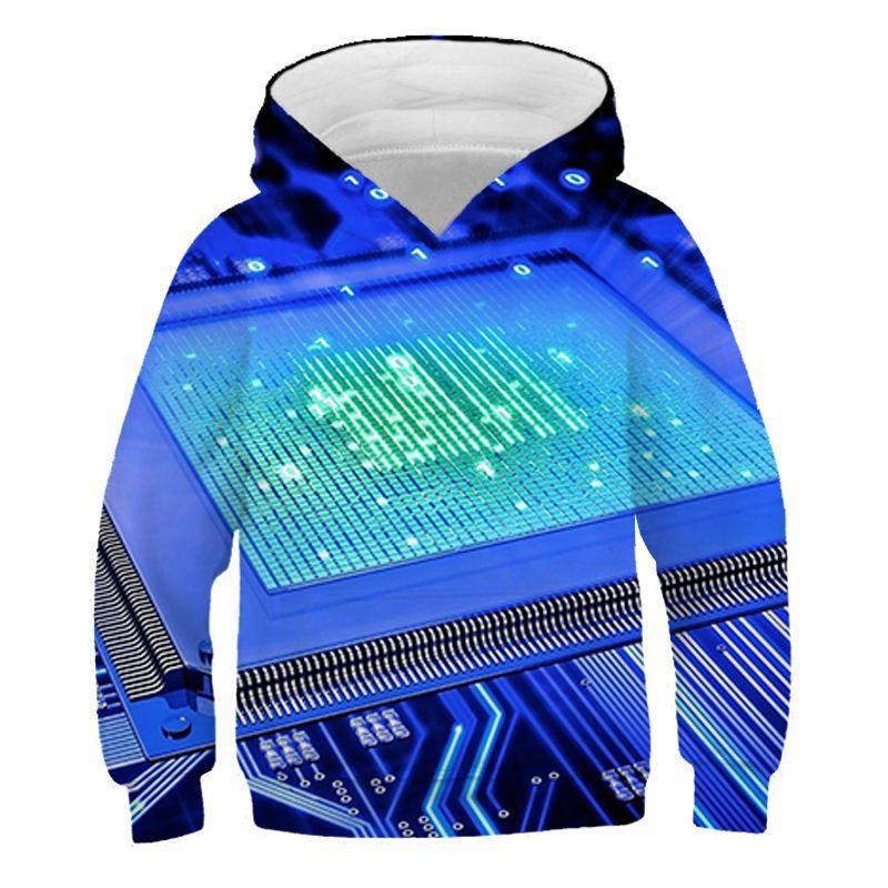 Electronic Chip Grpahic Hoodies for Men Clothing 3D Circuit Board CPU Printed Hooded Pullovers Funny Kids Hoodie Swaetshirt Tops