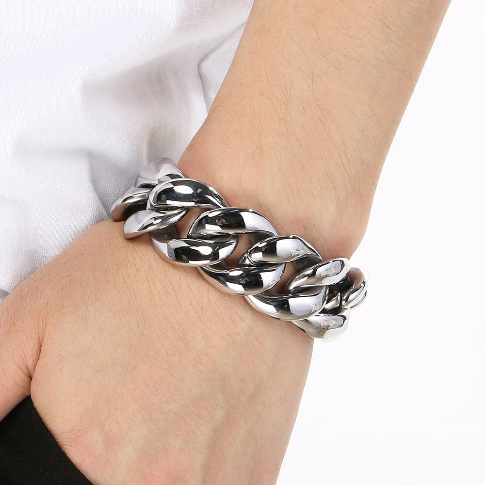 Bracelet Chaîne Cubaine Hip Hop Cool 25/30mm Homme Plaqué Vide Acier Inoxydable 316l Bracelets Homme Robuste Bijoux de Rue