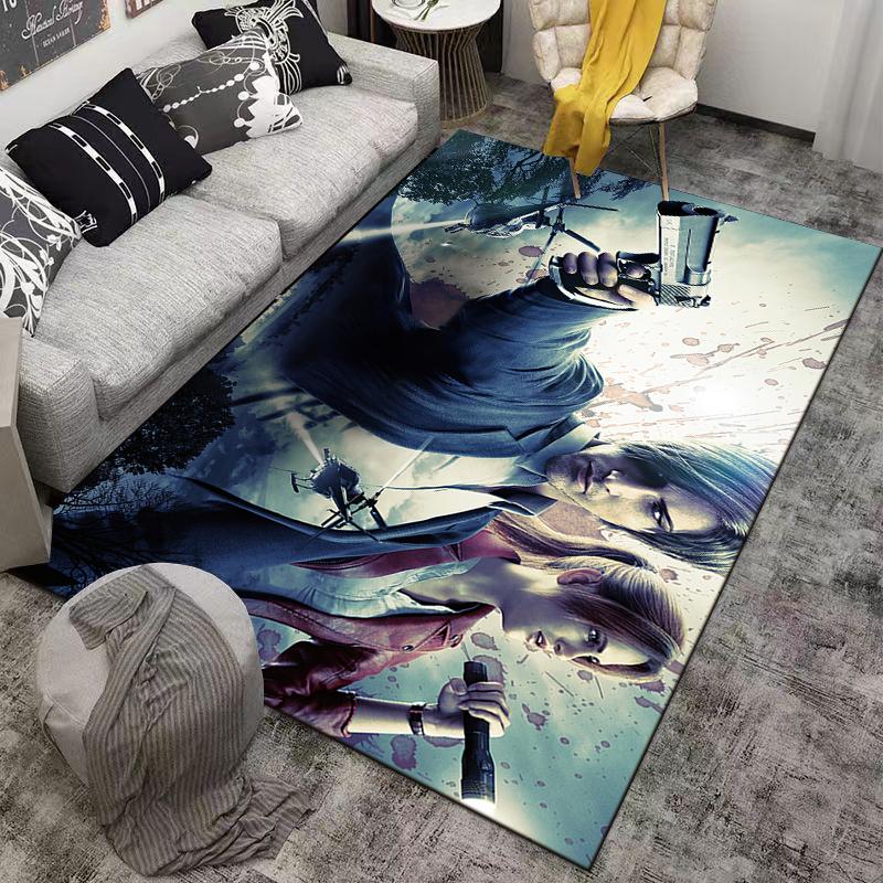 Resident Evil character promotional image printed flannel carpet, non-slip, suitable for bedroom, living room, and children's room decoration