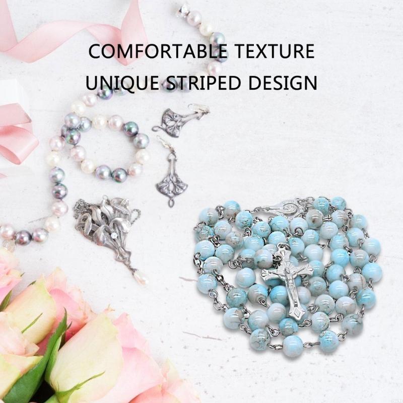 62KD Katolske Merker Perler Rosenkrans Halskjede Krusifikser Religiøs Kjede Kirke Bønn Anheng Smykker for Kvinners Dåp Gave