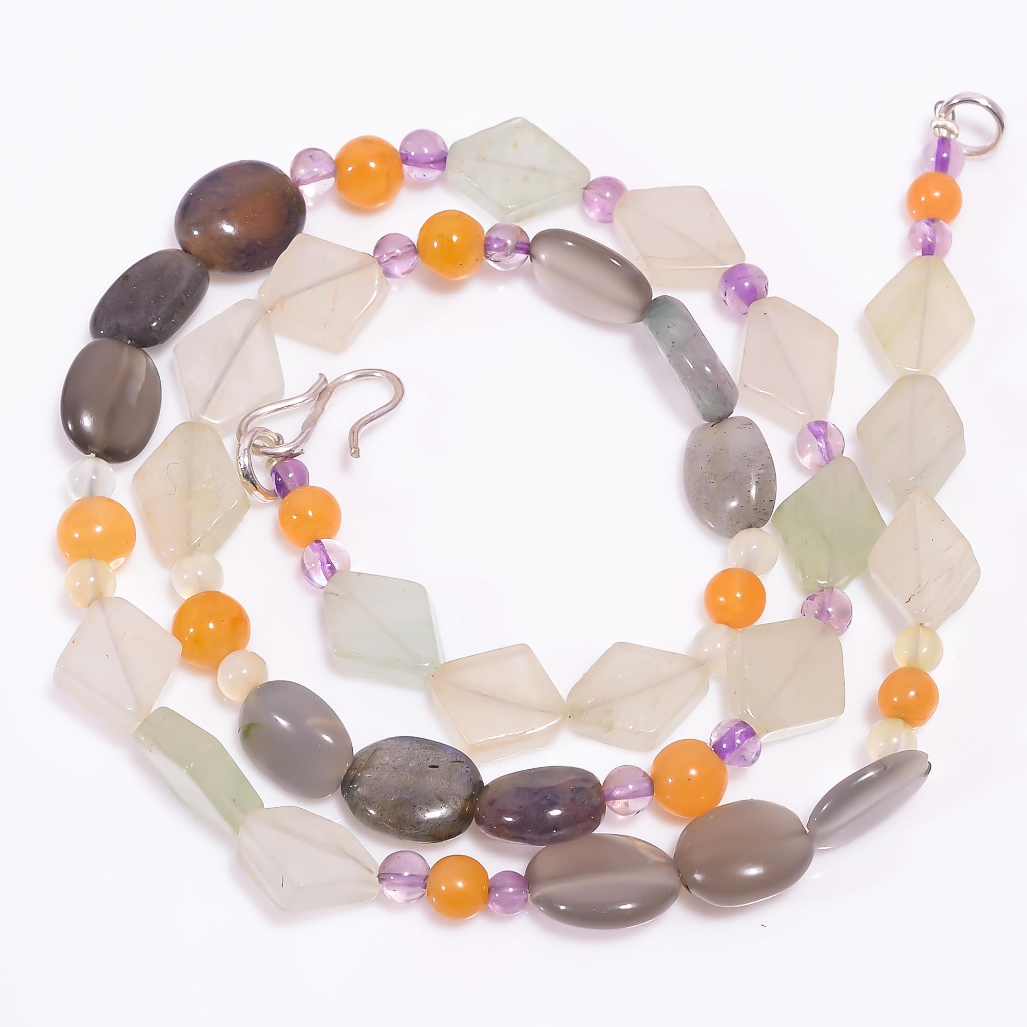 

Labradorite Chalcedony Moonstone Gemstone Beads Necklace 3-12 mm 18 UB-7955 UB-7955