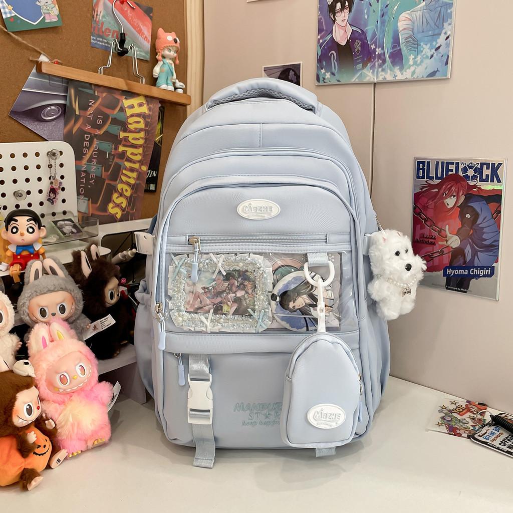 Color Solid Simple Letter Embroidery Student Backpack With Pendant And Badge