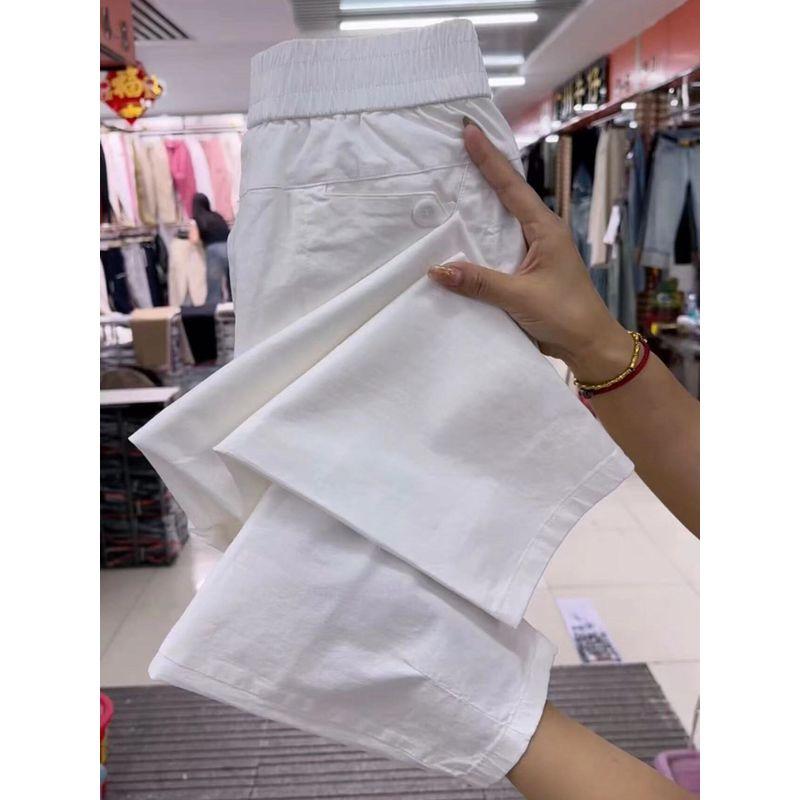 

Pure Color High Waist Washed Cotton Loose Elastic Casual Pants Khaki shorts 4XL