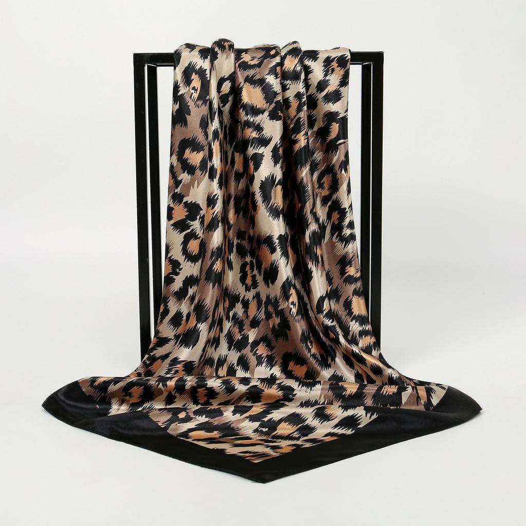 - Leopard Print Frame Satin Versatile Square Scarf Women'S Temperament Fashionable High-Quality Imitation Silk Scarf
