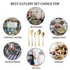 20pcs Cutlery Set Checkered Pattern Mirror Finish Smooth Edge Stainless Steel Fork Spoon Set