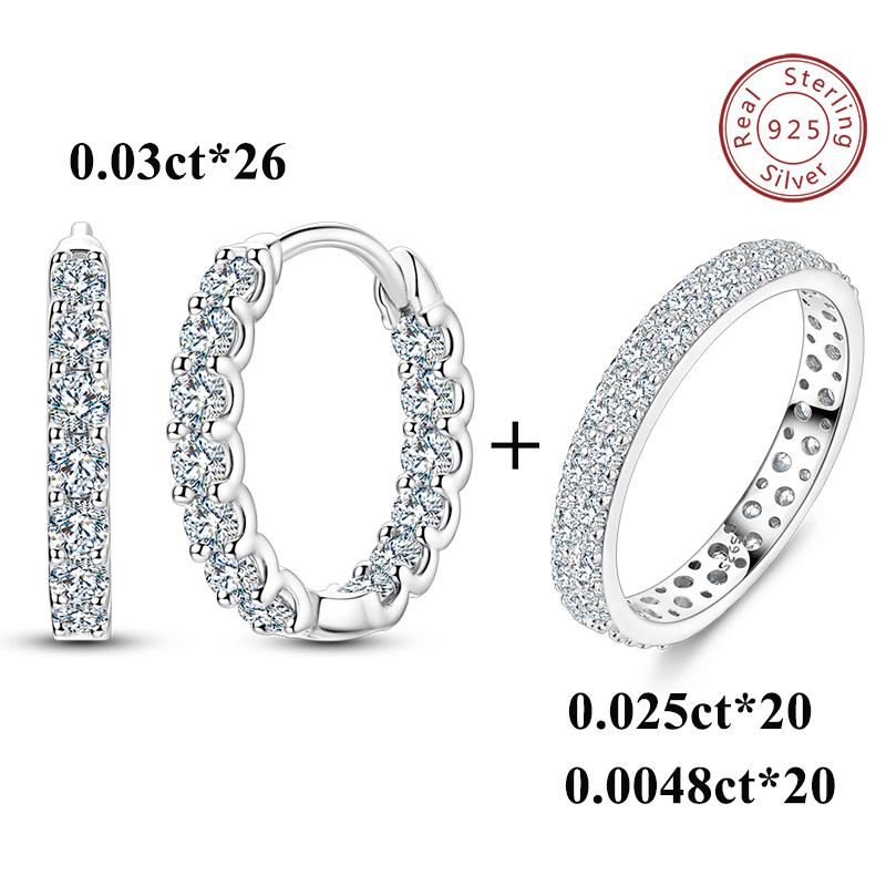 

Moissanite Ring Earring 100 Sliver Sparkling Classic Band Ring Hoop Earring for Women Wedding Engagement Jewellery 8