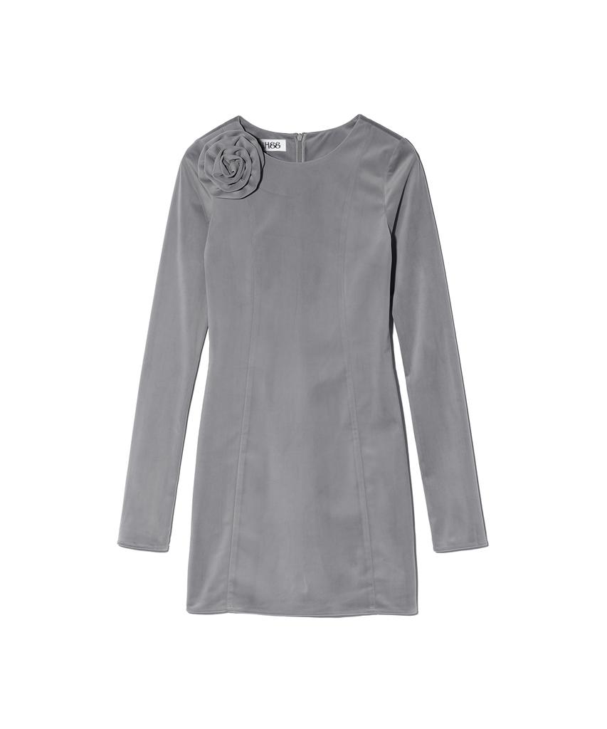 Yuhee Flower Corsage Mini Dress Charcoal