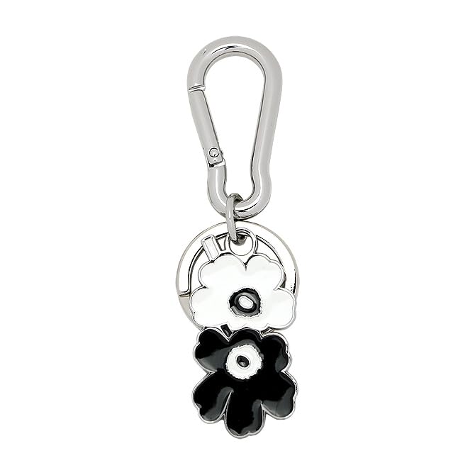 

Marimekko Puhallus Unikko I Kioski Key Chain (Black and White) 093606 910. This black and white metal floral logo keychain features a Nordic