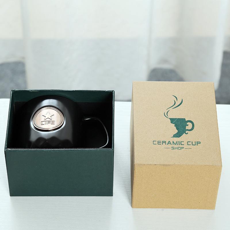 Ceramic Coffee Mermaid Copper Stamp Xingba Wind Ceramic Cup With Lid Spoon