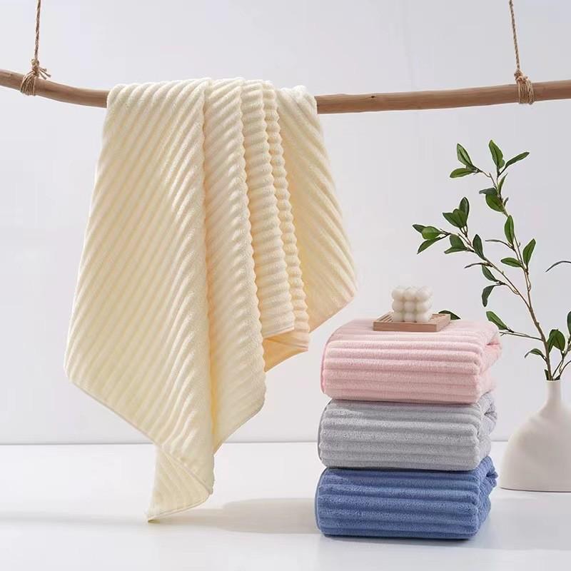 Plush Candy Stripe Coral Fleece Oversized Quick-Dry Towel for Face & Hair