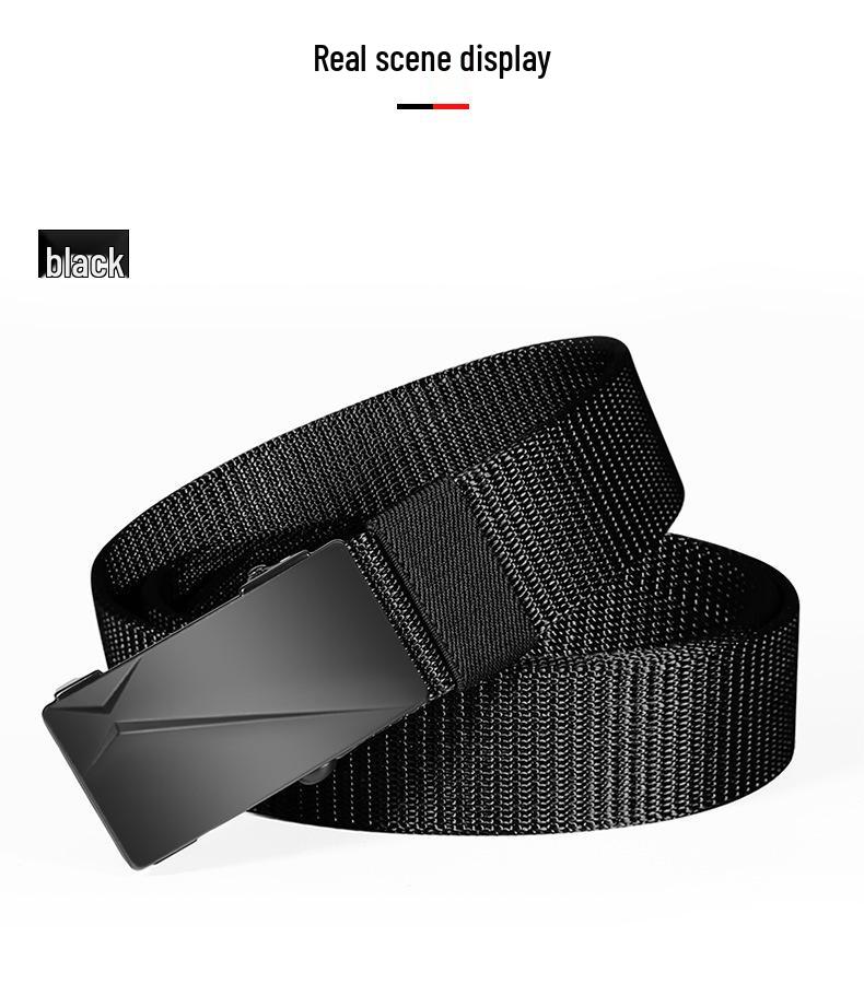 Men's Nylon Automatic Buckle Belt - Fashionable Woven Canvas Waistband for Youth