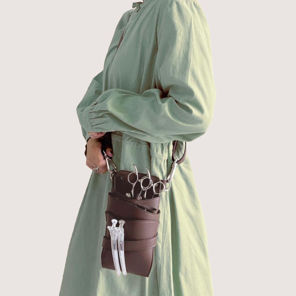 DP Prato 004 Scissor Case with Large Capacity Silver Holds Trimmer [deeds] No. Pocket, Brown, Hardware, 0-5 Scissors, Hairdresser,