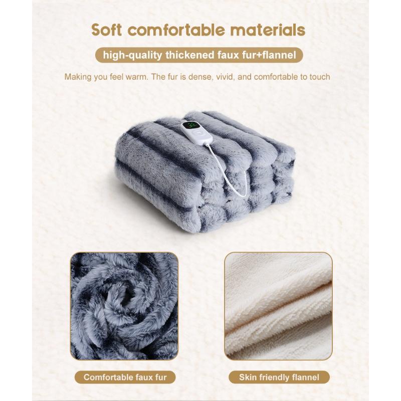 Imitation Rabbit Fur Striped Electric Blanket Warm Leg Blankets European and British Standard Plug Heating Blankets Double Layer Plush Bed Sheets