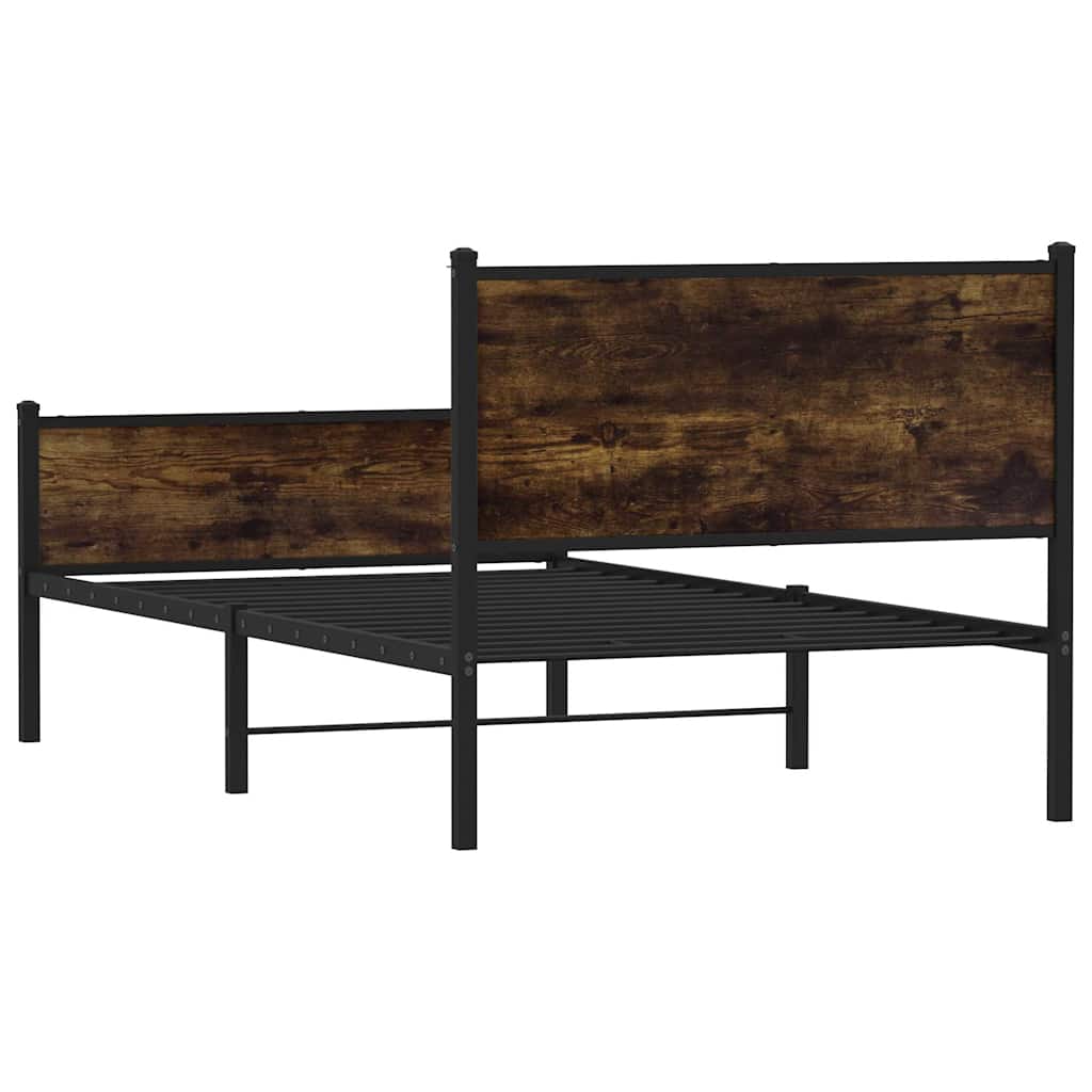 Metal Bed Frame Without Mattress Smoked Oak Finish 120 X 200 Cm