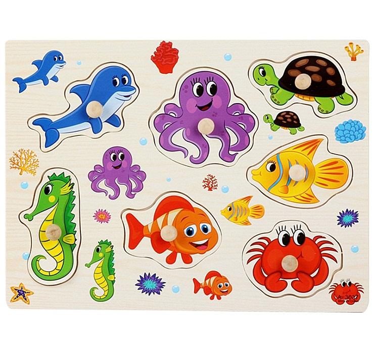 

30cm Baby Toys Montessori Wooden Puzzle Hand Grab Board Educational Wood Puzzles designed for Kids Cartoon Animal Vehicle Child Gift