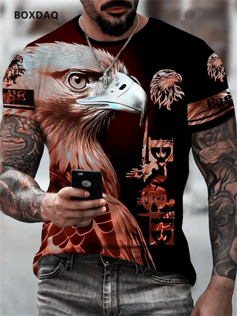 Ferocious Eagle Head Red Splash 3D All Over Print Short Sleeve T-Shirt Casual Street Top