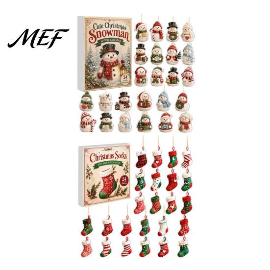 Christmas Party Favors Snowman Countdown Calendar, 24-Day Acrylic Ornament Set with Winter Collectible Holiday Toys Figures, Tree Hanging Decor,