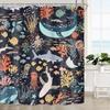 Kids Sea Animal Shower Curtain for Bathroom Decor Funny Shark Fish Cartoon Fun Underwater Blue Ocean Turtle Whale Nature Art
