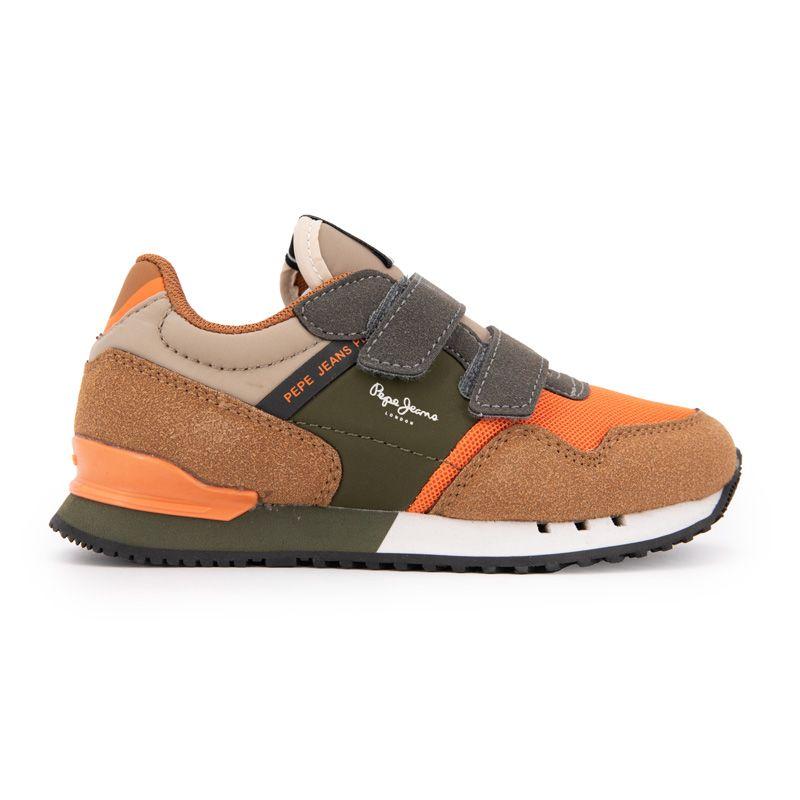 Baskets à scratch london nut brown suédine Enfant PEPE JEANS