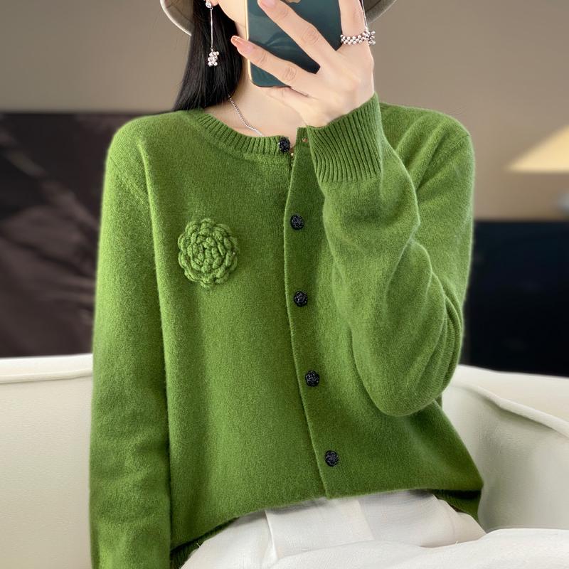 QingHe Cashmere Women's 30% Cashmere Cardigan - Soft & Warm Wool Blend Sweater