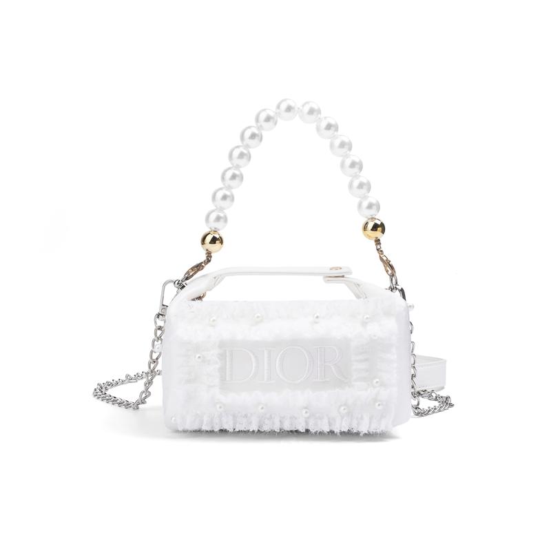 

DIOR [Customized Cosmetic Bag] Amber Moon White Glazed Sweet Romantic Exquisite Lace Pearl Gentle Intelligent Style Canvas Storage Bag Cosmetic Bag