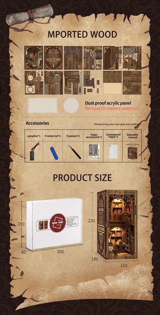 BookNook Kit Dollhouse Kit Miniature House Suitable for and All Includes LED Lights - - -BookNook- Beginners, Teenagers, Ages, (European-Style Study)