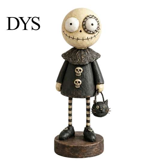 Retro Resin Character Ornaments Halloween Pumpkin/Skeleton Figurine, Desktop Ornament, Cartoon Collectible Art Crafts Humanoid Statue for Autumn
