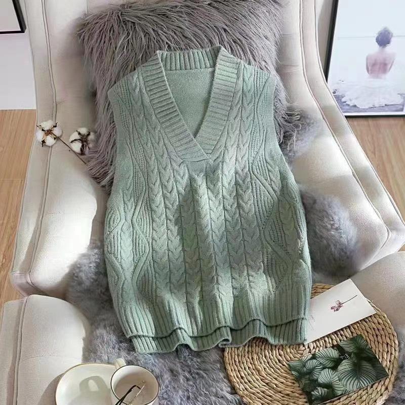 Spring and Autumn Women's V-neck Vest Knitted Retro Solid Color Sweater Vest Top