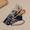 Natural Wood Chopsticks and Fork Set with Ink-Wash Fabric Bag