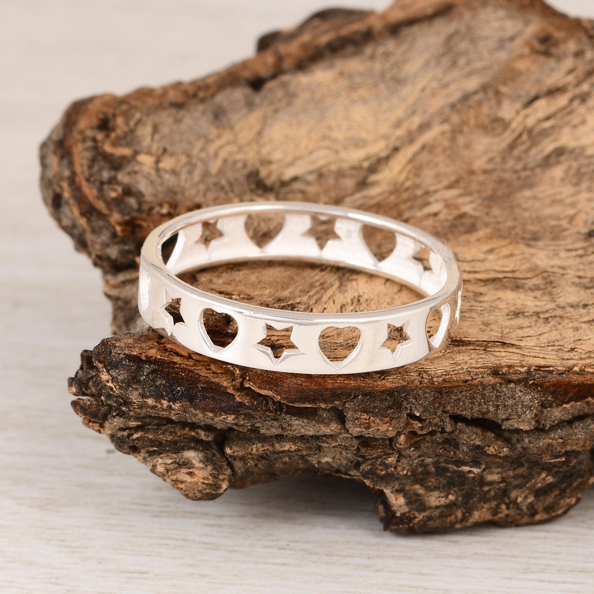 Heart Star Ring, Cutout Heart Star Band Ring, Minimalist Silver Band, Celestial Heart Ring, Dainty Everyday Ring, Gift for Her 5